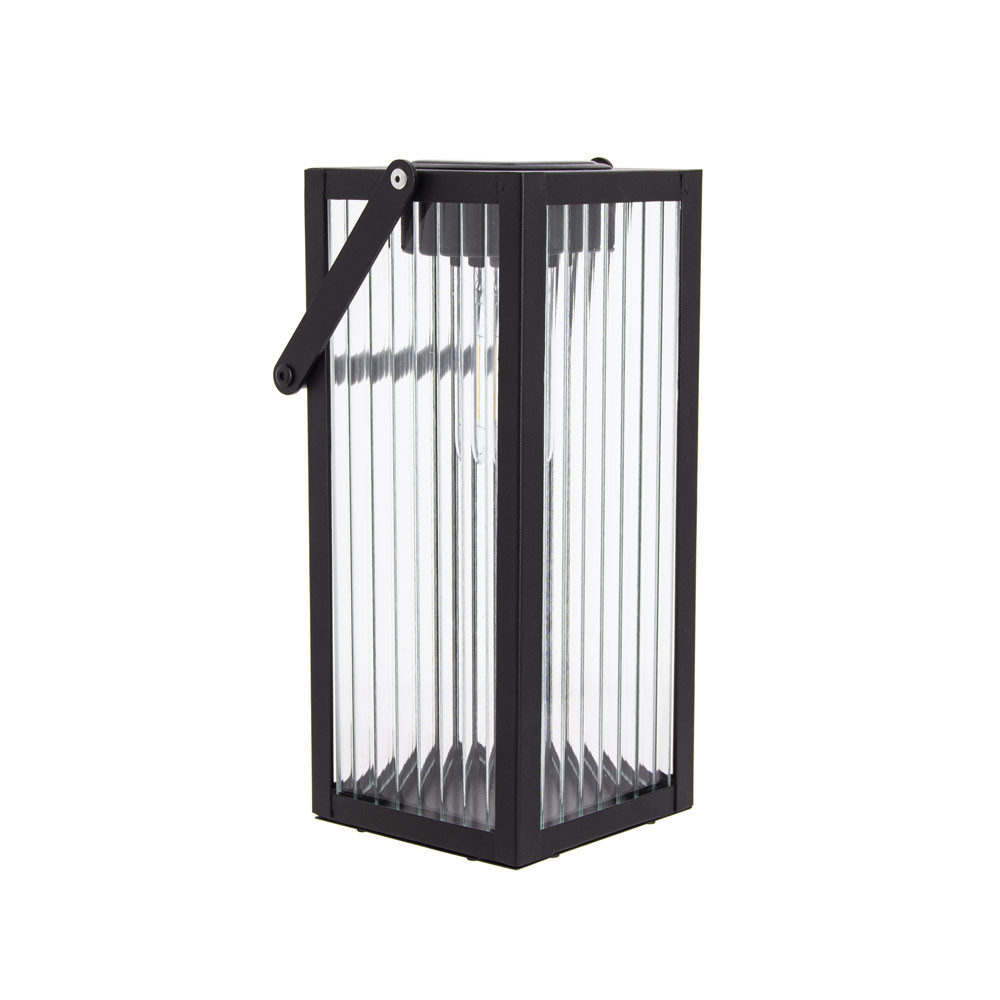 Lanterne Solaire Nomade 26cm IP44 - Verre ciselé & Métal - Noir