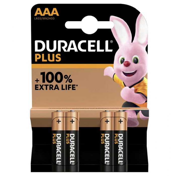 4 Piles alcalines Plus 100% LR03/AAA (1,5V) DURACELL 0