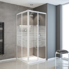 Schulte paroi de douche acces d'angle droit 75-88 x 175 cm, portes coulissantes, verre 3 mm, sérigraphie bandes transversales, profilé blanc, Sunny 0