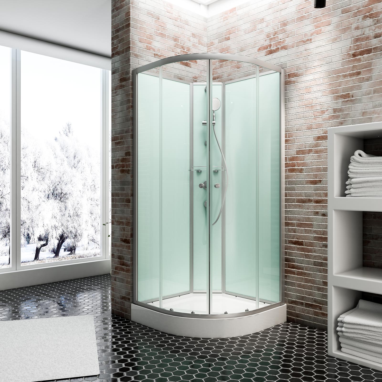 Cabine de douche intégrale 90 x 90 cm, verre 5 mm, cabine de douche complète arrondie, Ibiza, SCHULTE