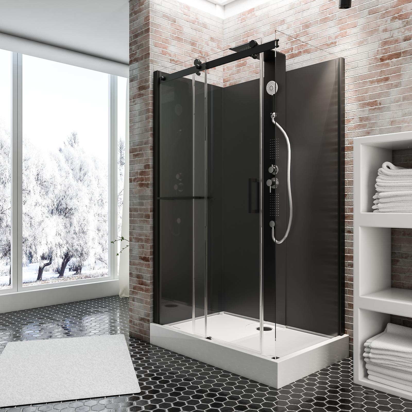 Cabine De Douche Intégrale 120 X 80 Cm, Cabine De Douche Complète Hydromassante, Porte Coulissante, Jets De Massage, Couleur Noire-gris, SCHULTE