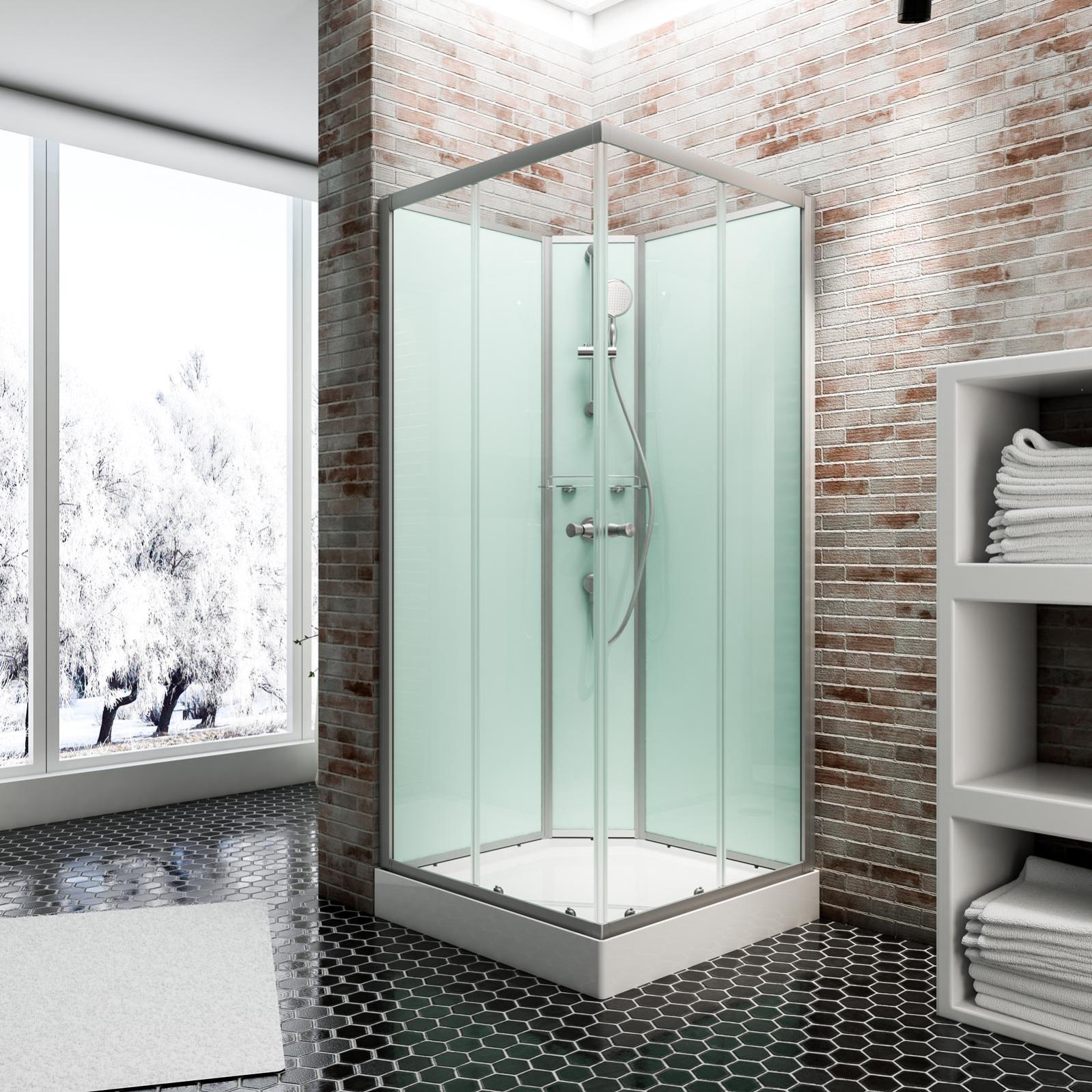 Cabine de douche intégrale 90 x 90 cm, verre 5 mm, cabine de douche complète carrée, Ibiza, SCHULTE
