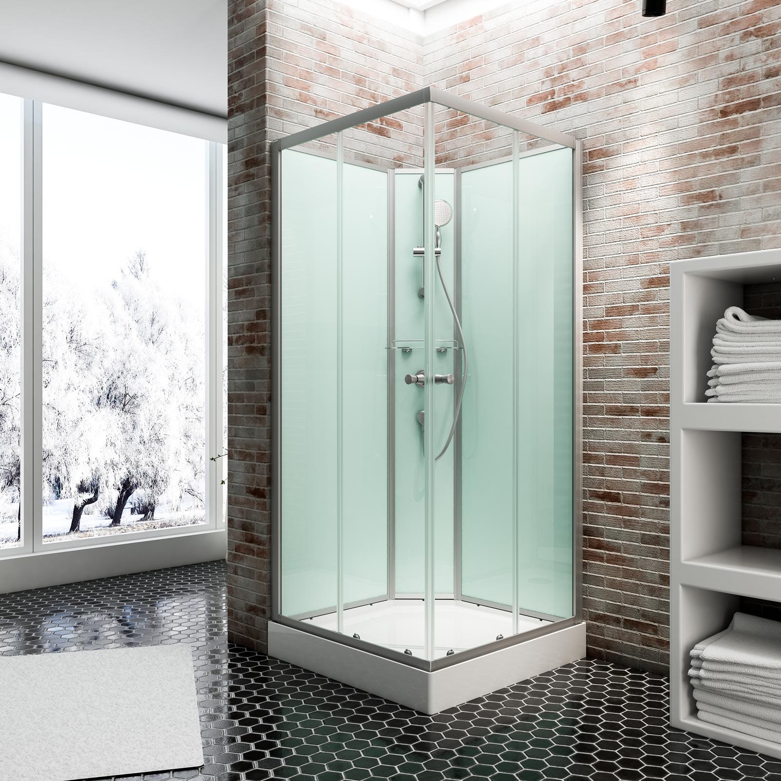 Schulte cabine de douche intégrale 90 x 90 cm, verre 5 mm, cabine de douche complète carrée, Ibiza 0