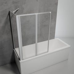 Pare-baignoire rabattable sans percer,89x70x120 cm,2 volets + 1 paroi angle,paroi baignoire pivo à coller,verre 3mm transparent,profilé alu-argenté