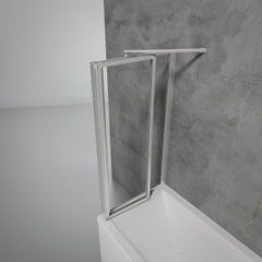 Schulte Pare-baignoire rabattable sans percer, 89x70x120 cm, 2 volets pivotants + 1 paroi angle à coller, verre 3mm transparent, profilé alu-argenté 1