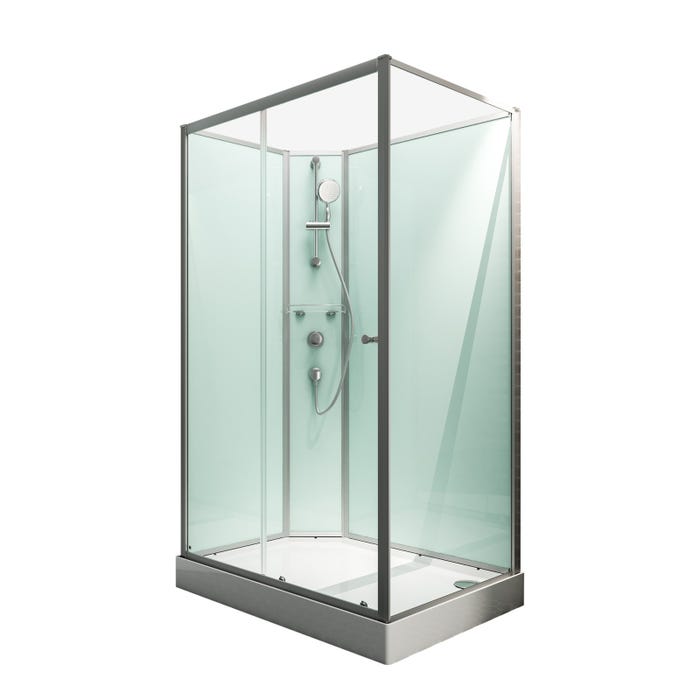 Schulte cabine de douche intégrale complète avec porte coulissante, 140 x 90 cm, verre 5 mm, paroi latérale à droite, ouverture vers la gauche, Ibiza 1