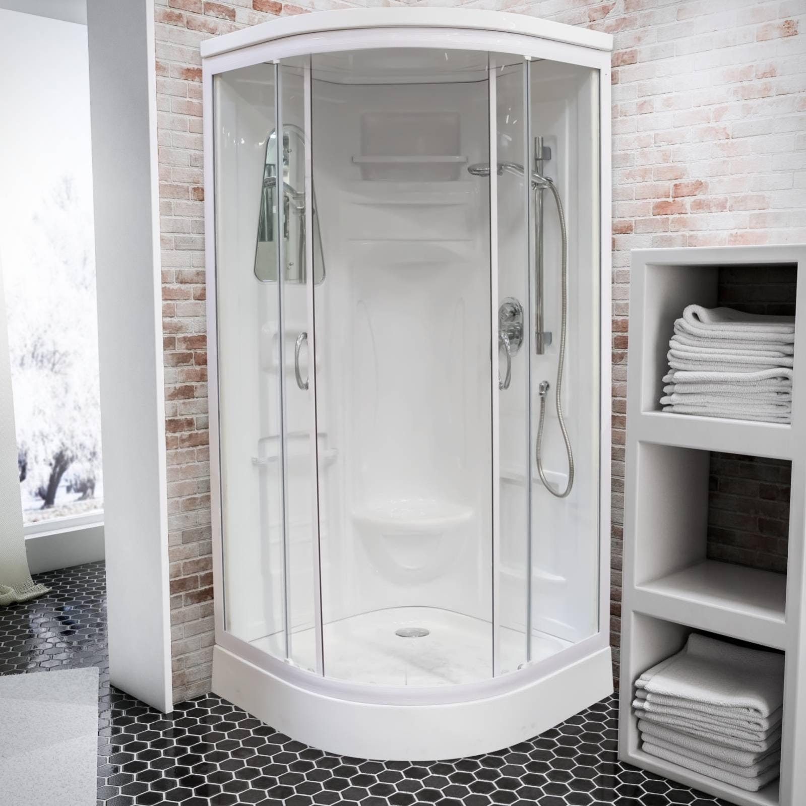 Schulte cabine de douche intégrale arrondie, 90 x 90 cm, cabine de douche complète, coloris blanc, Helgoland III 0