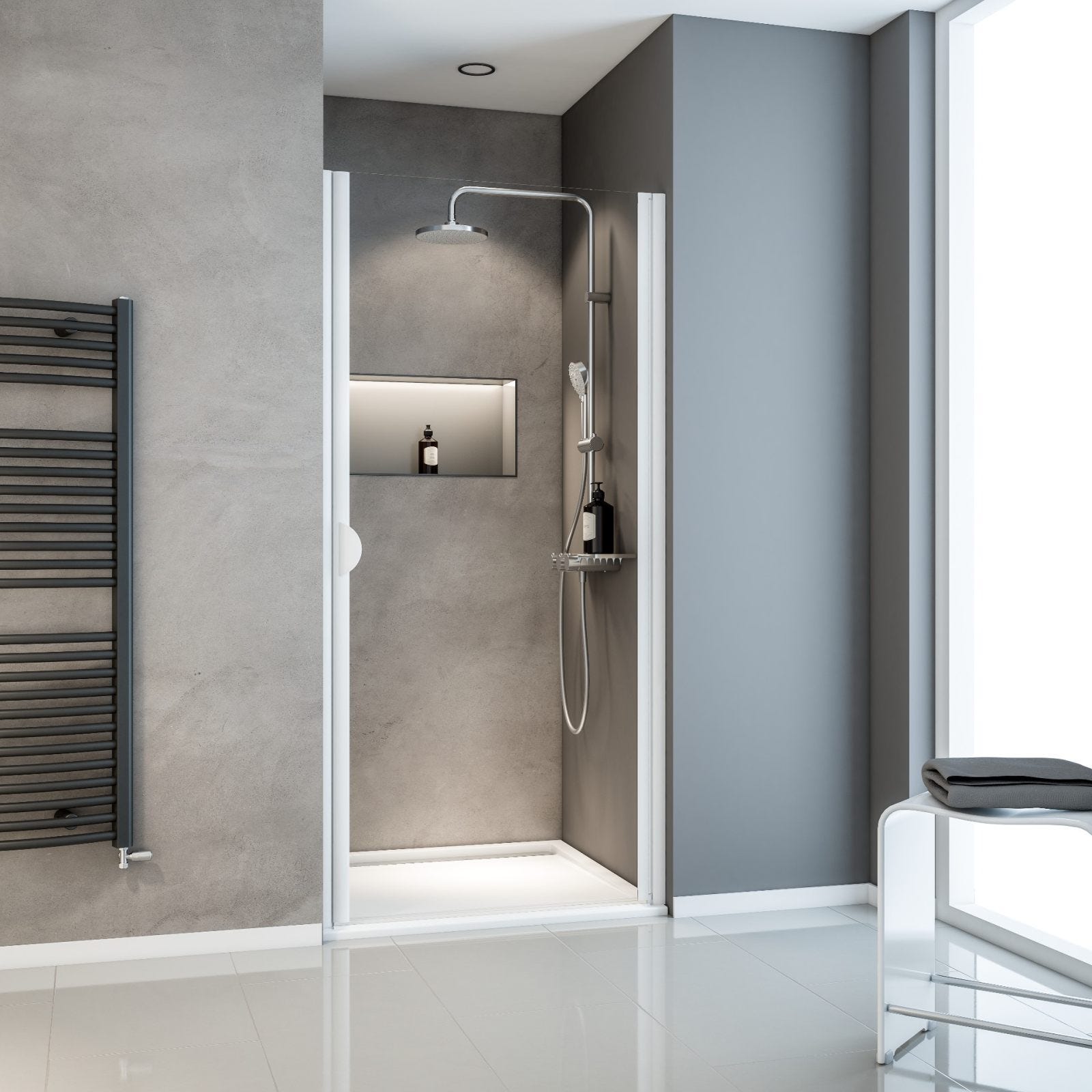 Schulte porte de douche pivotante, 90 x 180 cm, verre transparent 5 mm, profilé blanc, Sunny 0