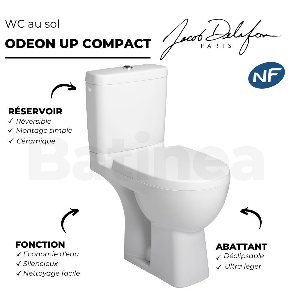 Pack WC compact ODEON UP sortie horizontale avec réservoir 3/6l - JACOB DELAFON - E0374-00 3