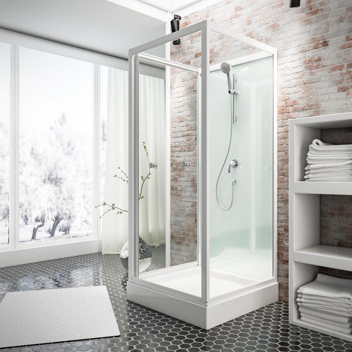Schulte cabine de douche intégrale, 80 x 80 x 210 cm, verre de sécurité 5 mm, cabine de douche complète, blanc alpin, Juist II 0