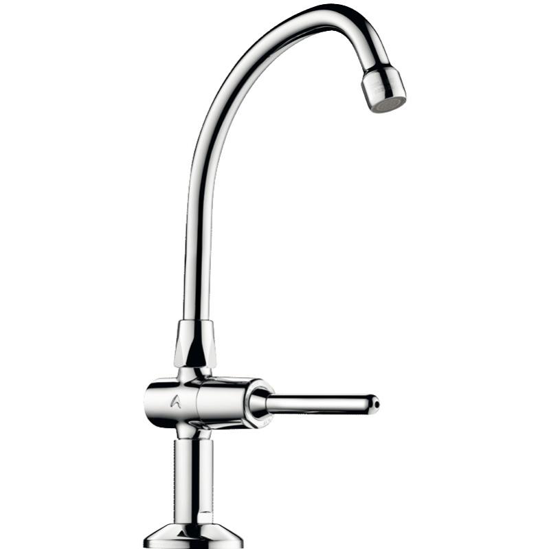 Robinet de lavabo Tempostop avec pilier à bec col de cygne à levier - DELABIE - 737202