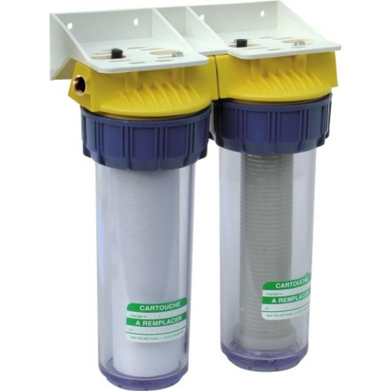 Double filtre anti-tartre DUO 3/4 avec équerre cartouche et clé - POLAR - FD34C