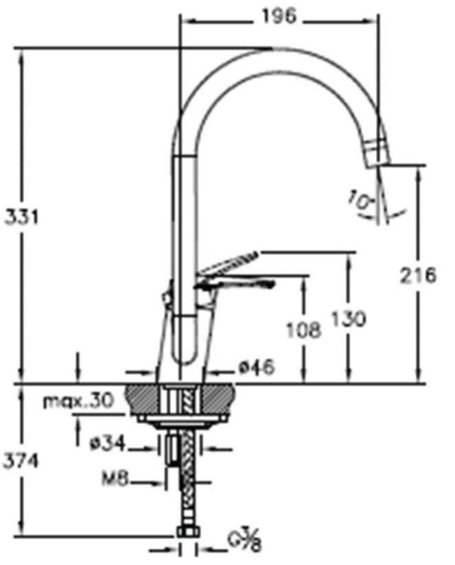 Mitigeur d'évier DYNAMIC S bec haut cartouche 1/2 C2 - VITRA - A42085EKF