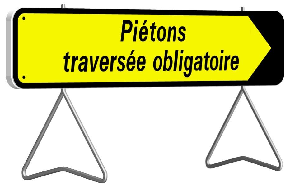 Panneau de signalisation réctangulaire 1000x300 mm 'Piétons traversée obligatoire' - TALIAPLAST - 526014