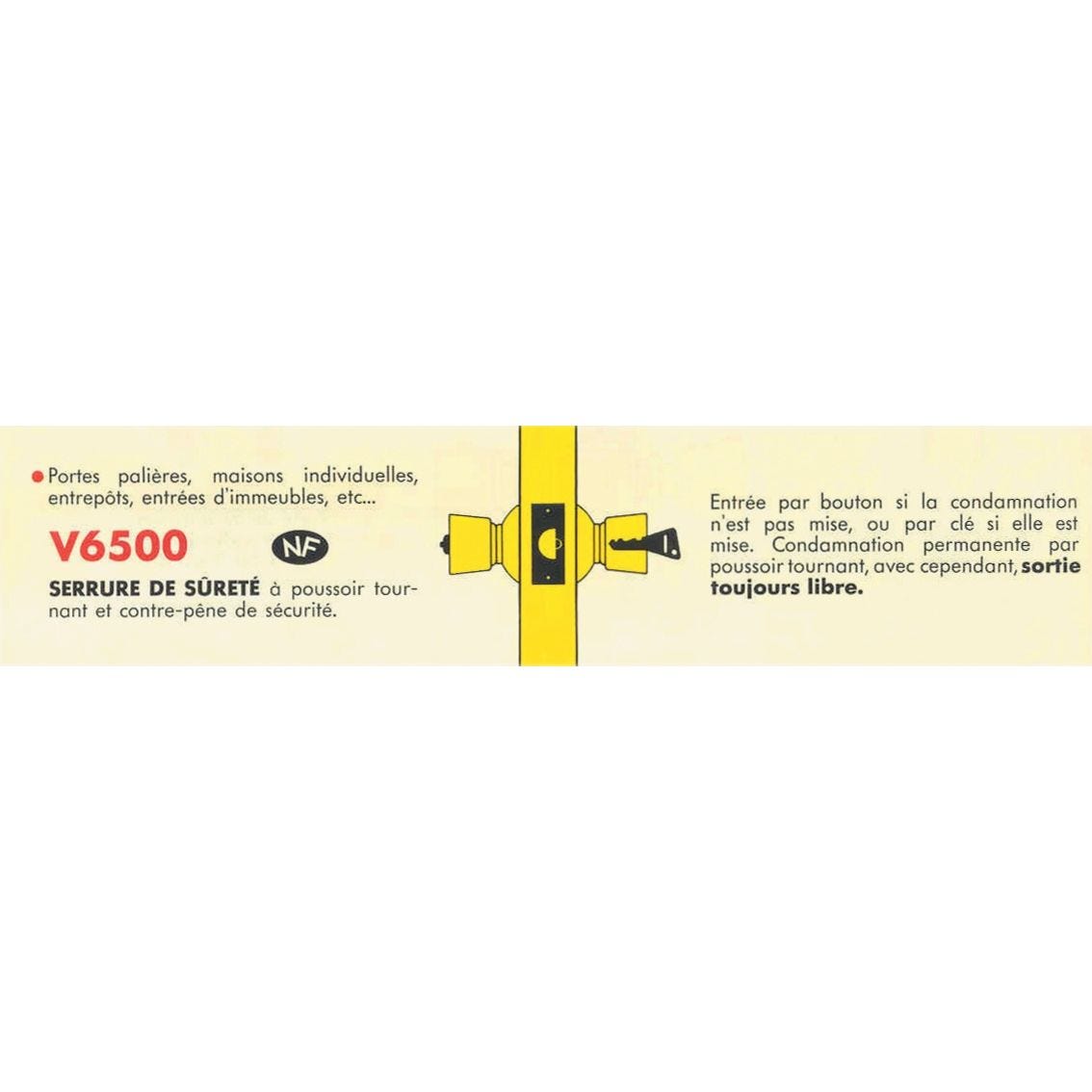 Serrure tubulaire V 6500 à bouton standard inox axe 63 mm - VACHETTE - 19247000 1