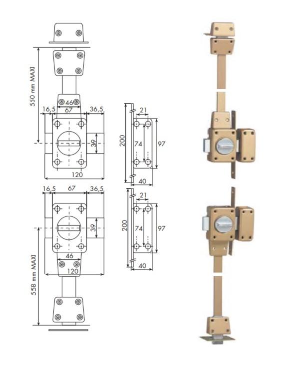 Verrou 4 points 1550 Zenith à bouton cylindre de 45mm gauche - ISEO - 15500455.5