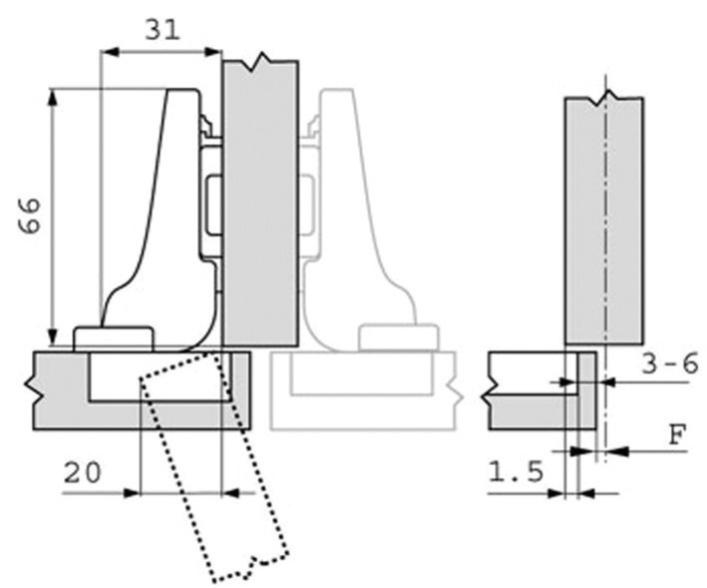 Charnières invisibles pour portes jumelées clip top demi coudée inserta (vendu sans embase) - BLUM - CHA75T169