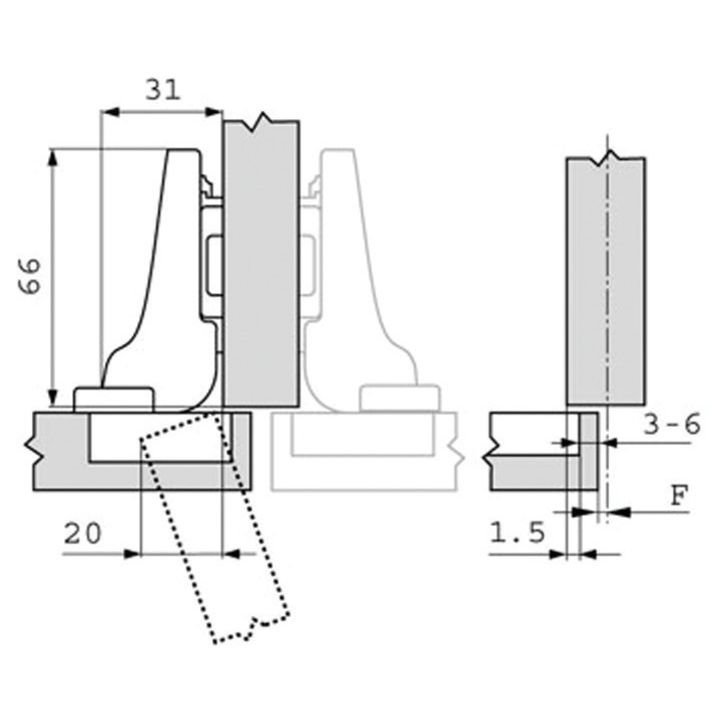 Charnières invisibles pour portes jumelées clip top demi coudée inserta (vendu sans embase) - BLUM - CHA75T169