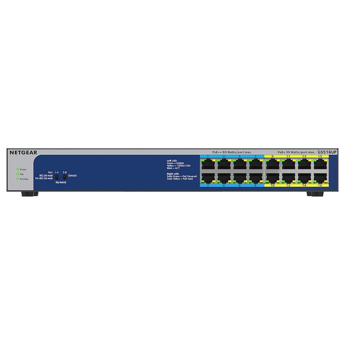 NETGEAR GS516UP Switch Ethernet 16 ports Gigabit dont 8 PoE+ et 8 PoE++ 380W Rackable 1