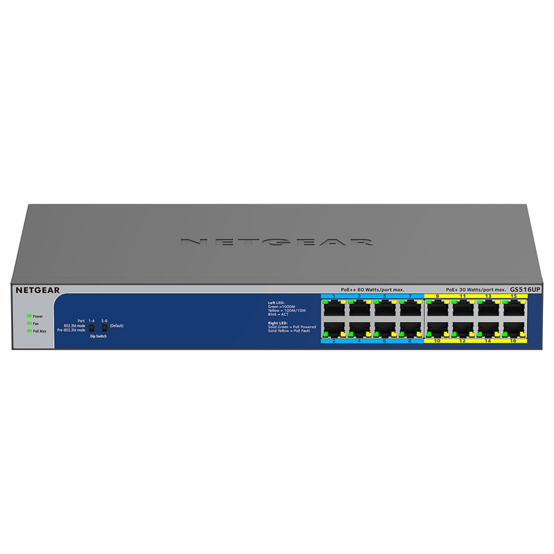 Switch Ethernet NETGEAR Gigabit GS516UP100EUS 16 Ports PoE 2 Couches supportées