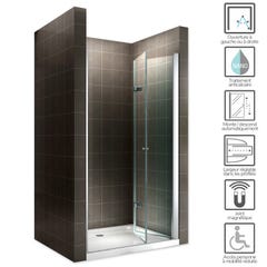 MONA Porte de douche pliante H 195 cm largeur réglable de 92 à 96 cm verre transparent 1
