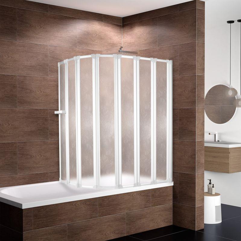 Pare-baignoire rabattable 159 x 140 cm, paroi de baignoire 7 volets, écran de baignoire pivotant, verre Softline profilé blanc, SCHULTE