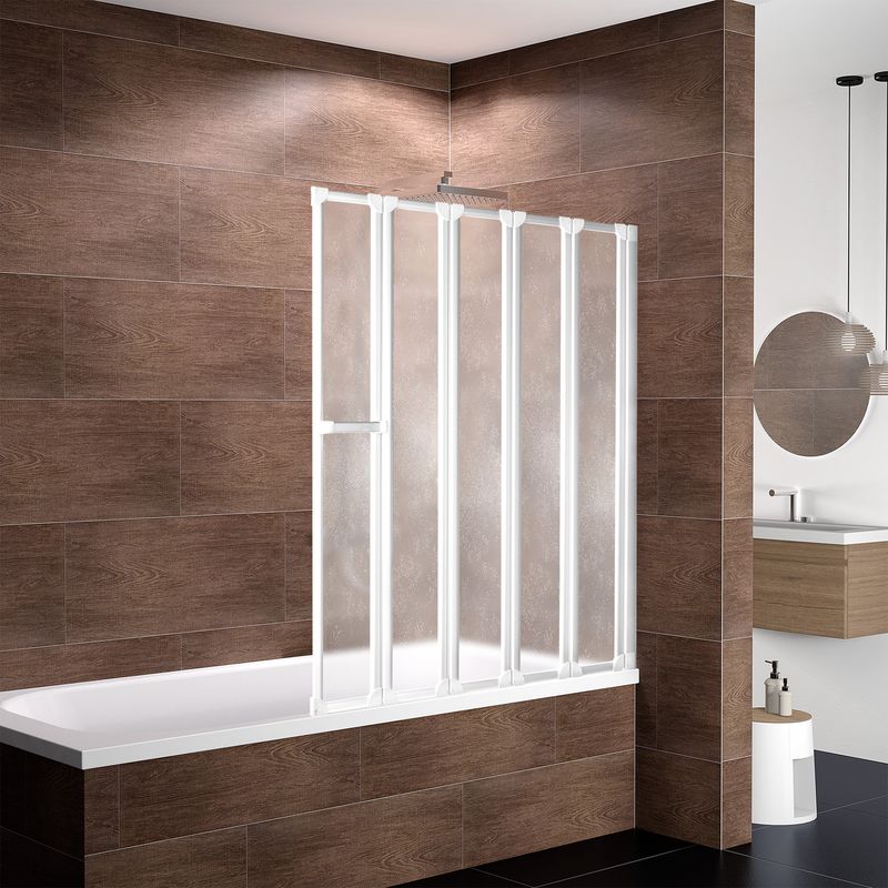 Pare-baignoire rabattable 115 x 140 cm, paroi de baignoire 5 volets, écran de baignoire pivotant, verre Softline profilé blanc, SCHULTE