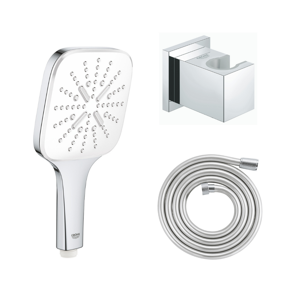 Douchette 3 jets Vitalio Smartactive chrome carré avec flexible 200 et support carré