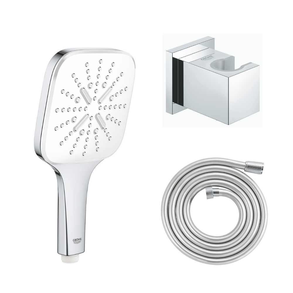 Flexible de douche GROHE Twistfree VitalioFlex Silver 2000 chromé + Support mural cube Grohe Euphoria pour douchette + Douchette