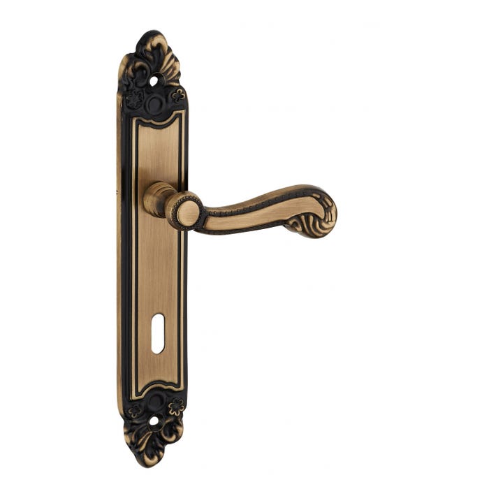 THIRARD - Ensemble de poignées pour porte de chambre Louis XV trou de clé, carré 7mm, entr'axes 195mm, laiton vieilli 0