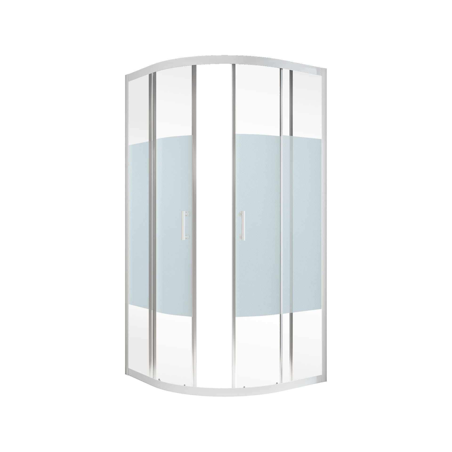 Schulte paroi de douche acces d'angle arrondi, 90 x 90 x 190 cm avec portes de douche coulissantes, 5 mm, verre sablé au milieu, profilé blanc, Sunny 1