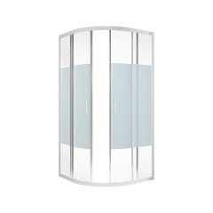 Schulte paroi de douche acces d'angle arrondi, 90 x 90 x 190 cm avec portes de douche coulissantes, 5 mm, verre sablé au milieu, profilé blanc, Sunny 1