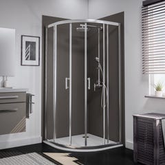 Schulte paroi de douche acces d'angle arrondi, 90 x 90 x 190 cm avec portes de douche coulissantes, 5 mm, verre transparent, aspect chromé, Sunny 0