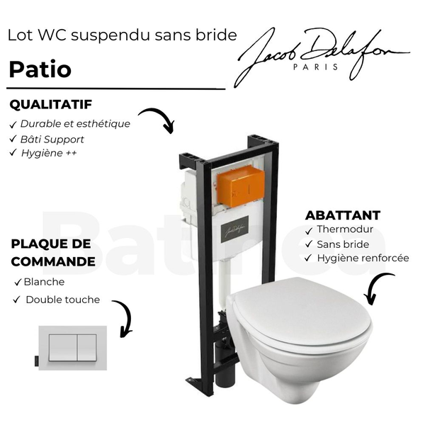 WC suspendu sans bride JACOB DELAFON Patio + bâti-support + abattant 3
