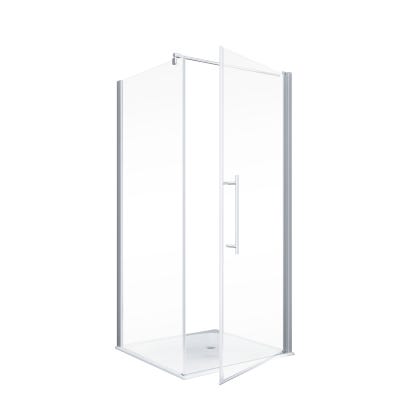 Schulte porte de douche pivotante + paroi de retour fixe, 80 x 80 x 192 cm, verre 5 mm transparent anticalcaire, profilé alu-argenté 1