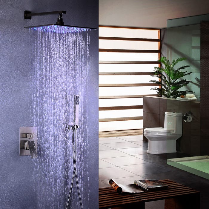 Pomme de douche en acier inoxydable et système de douche à main en nickel brossé Sans LED 300 mm 1