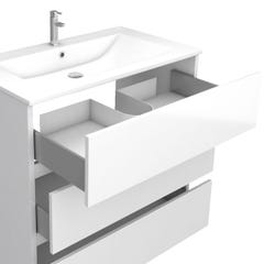 Ensemble Meuble de salle de bain blanc 80 cm sur pied 3 tiroirs + vasque ceramique blanche + miroir 2