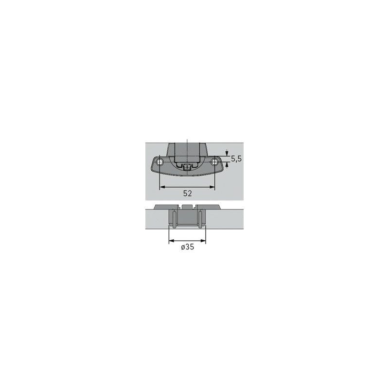 Boitier de charnière uniaxe selekta pro 2000 - Décalage : 5,5 - Entraxe : 52 mm - Fixation : A tourillon Ø10 x 11 - Ver 1