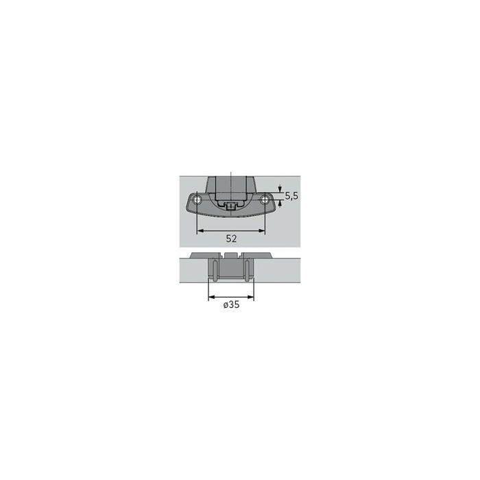 Boitier de charnière uniaxe selekta pro 2000 - Décalage : 5,5 - Entraxe : 52 mm - Fixation : A tourillon Ø10 x 11 - Ver 1