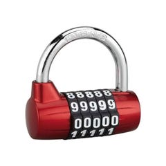 Cadenas de sûreté à chiffres - Décor : Rouge / Nickelé - Diamètre anse : 7 mm - Hauteur anse : 23 mm - Largeur : 65 mm 0