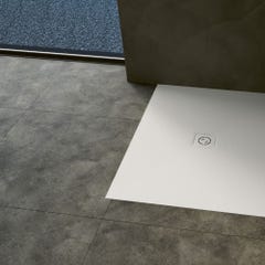 Receveur de douche découplable super plat KINEMOON seulement 2,6 cm d'épaiss., bonde et grille de type 1 (motif abstrait) inclus, blanc 90x75 1