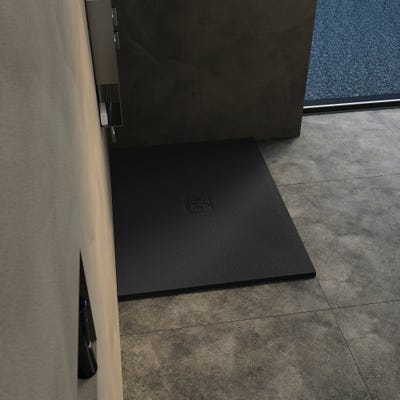 Receveur de douche découplable super plat KINEMOON seulement 2,6 cm d'épaiss., bonde et grille de type 1 (motif abstrait) inclus, noir 170x70 0