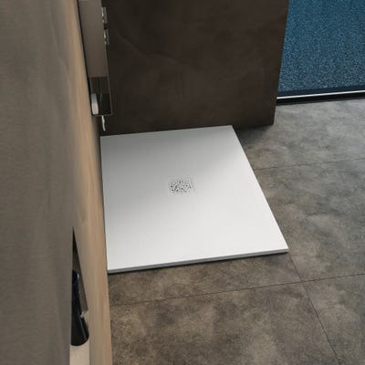Receveur de douche découplable super plat KINEMOON seulement 2,6 cm d'épaiss., bonde et grille de type 1 (motif abstrait) inclus, blanc 100x80 0
