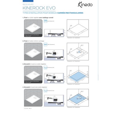Receveur de douche extra plat - Kinerock Evo - Kinedo - 90 x 90 cm - Blanc effet pierre 3
