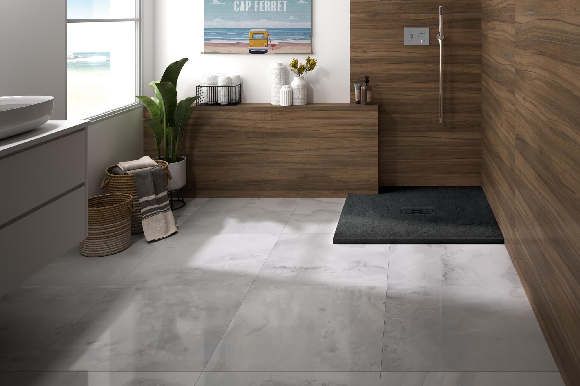 Receveur de douche KINEROCK Evo aspect minéral noir 80x80