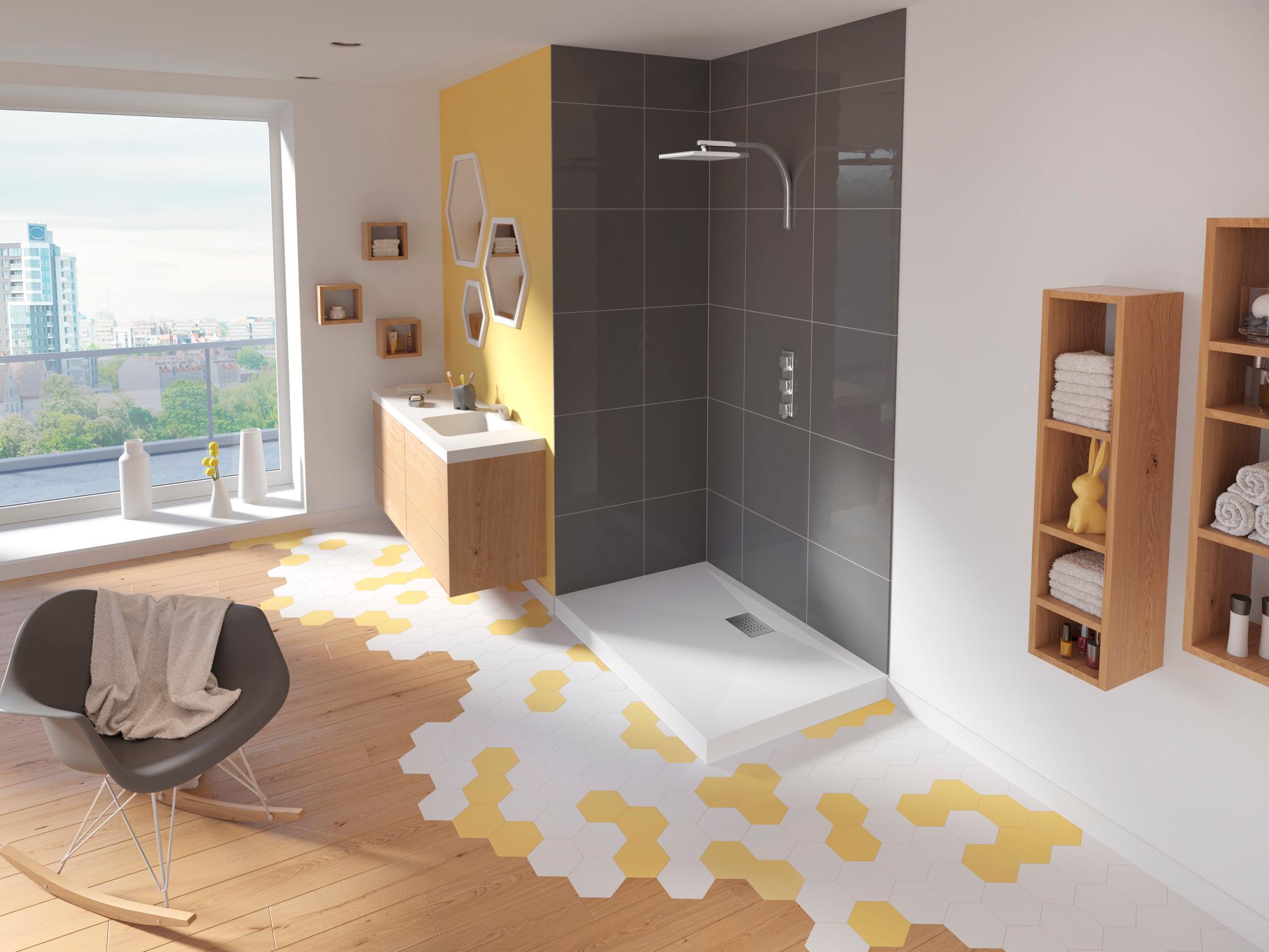 Receveur de douche KINESURF Blanc 140X70 epaisseur 9cm anti derapant bonde grand cote