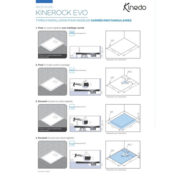 Receveur de douche extra plat - Kinerock Evo - Kinedo - 180 x 80 cm - Blanc effet pierre 3