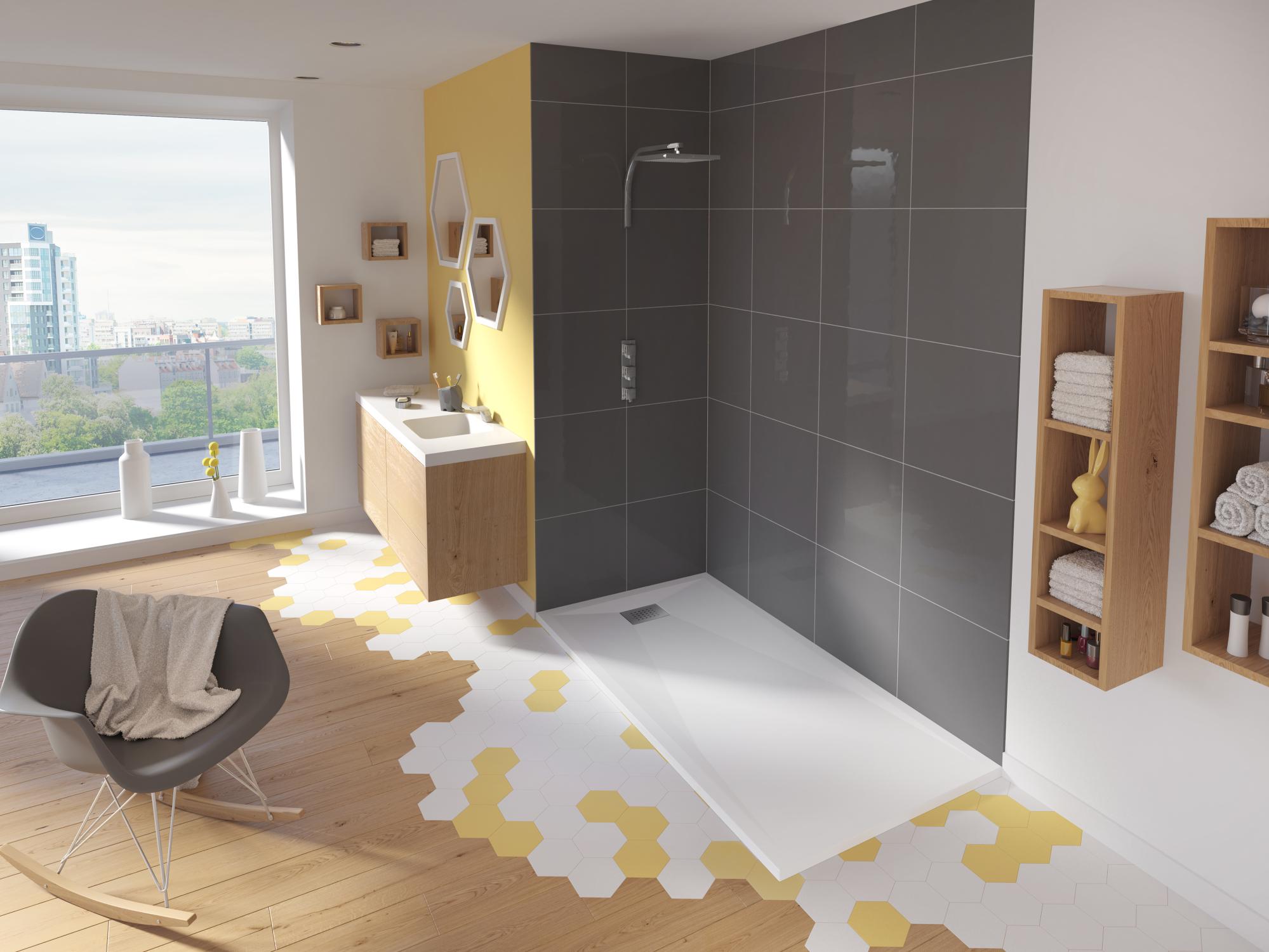 Receveur de douche KINESURF epaisseur 4cm blanc bonde petit cote 180X90