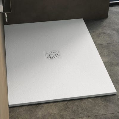 Receveur de douche découplable super plat KINEMOON seulement 2,6 cm d'épaiss., bonde et grille de type 1 (motif abstrait) inclus, blanc 140x80 1