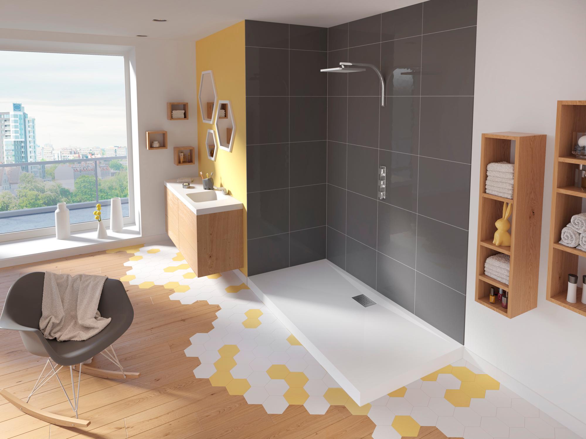Receveur de douche KINESURF Blanc 170X70 epaisseur 9cm bonde grand cote